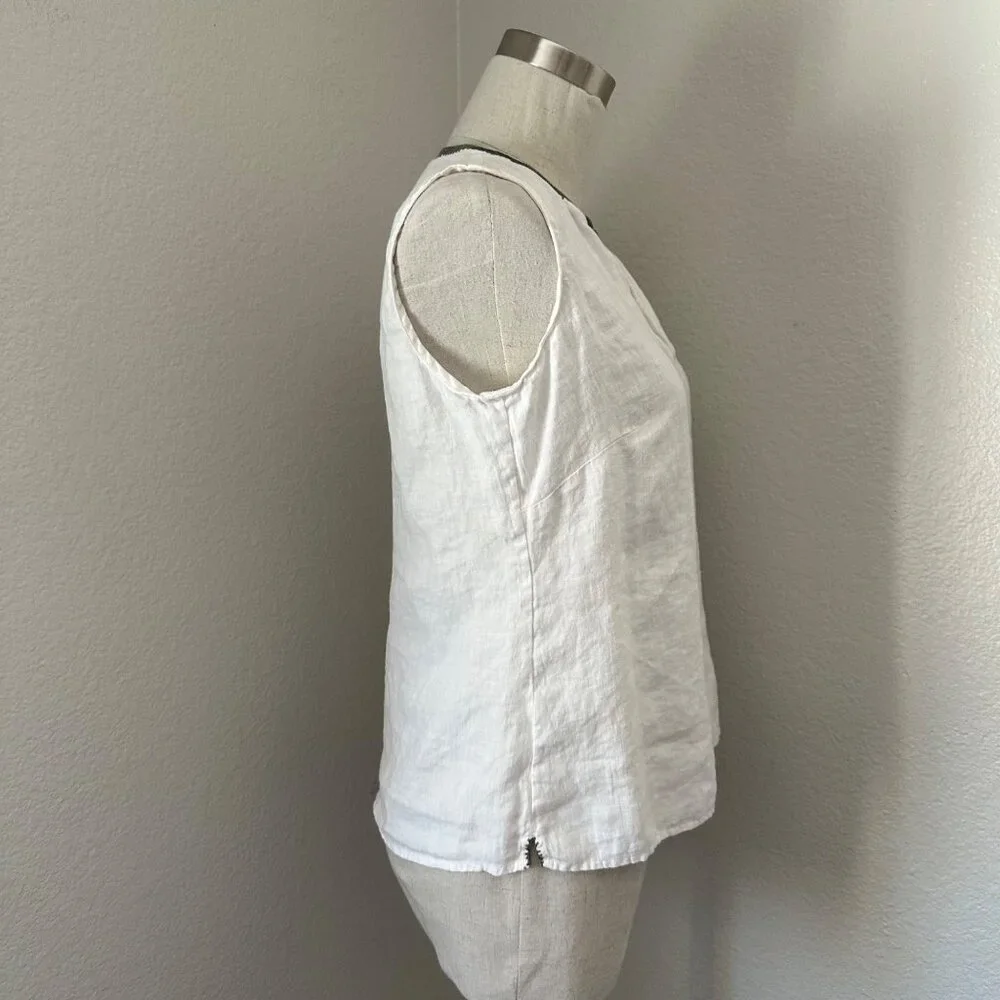 Banana Republic Linen Embroidered Split Neck Sleeveless Lightweight White Sz S - Picture 3 of 10